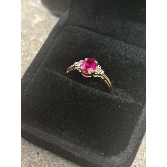 Pink Sapphire Diamond Ring 10k Yellow Gold Stamped Size 7 1.5G - Picture 4 of 12
